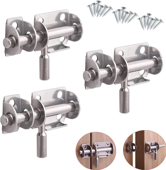 Luckycivia 3 pestillos de acero inoxidable para puerta corredera