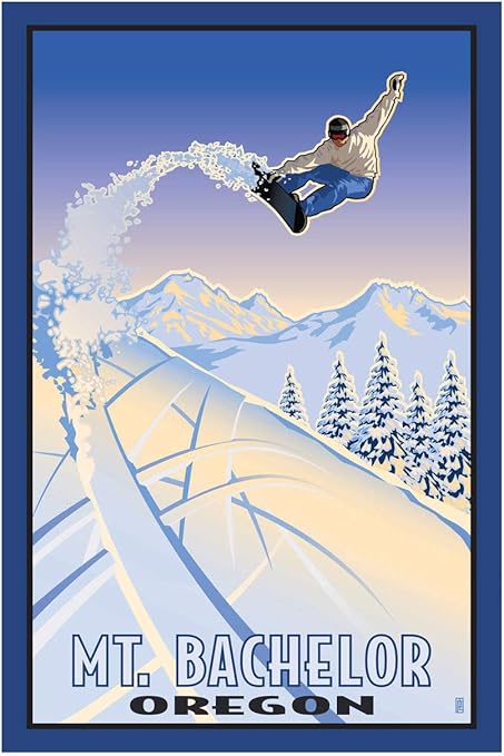 Amazon Com Mt Bachelor Oregon Snowboarder Giclee Art Print Poster From Travel Artwork By Artist Paul Leighton 12 X 18 Posters Prints