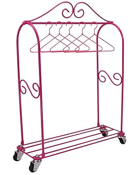 18 Inch Doll Furniture Rolling Clothing Rack Plus 5 Doll Hangers, Great Storage for 18 Inch American Girl Doll Clothes & More! Doll Sized Storage Closet with Hangers