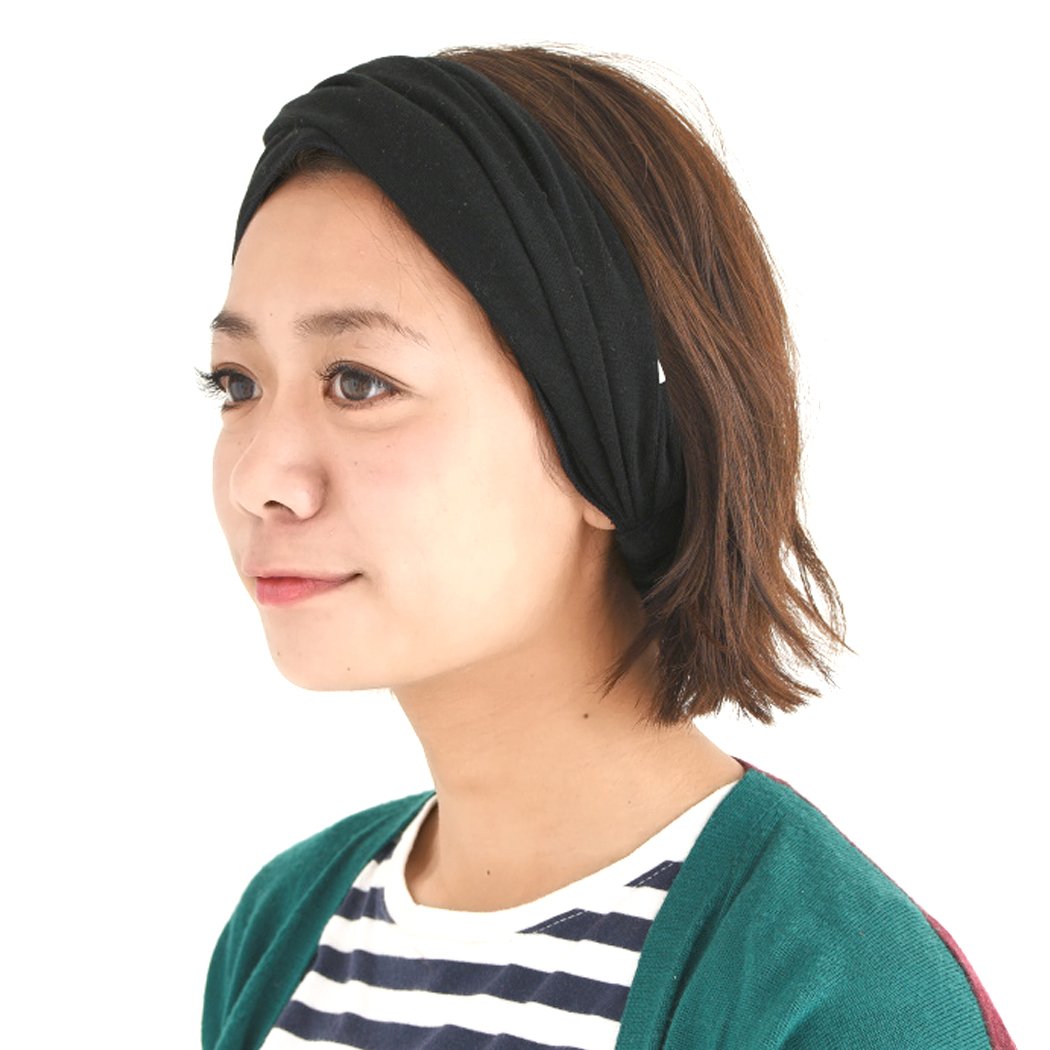 Wide ORGANIC Cotton Bandana Headband - Womens Mens bandana headbands Headwrap Elastic Head Bands Black L