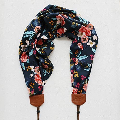 scarf camera strap - navy birch bark floral