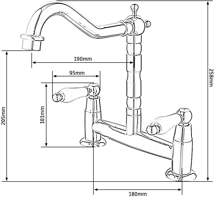 Ghopy Kitchen Sink Mixer Taps 2 Hole Deck Mounted Antique Brushed Brass Swivel Spout Bridge