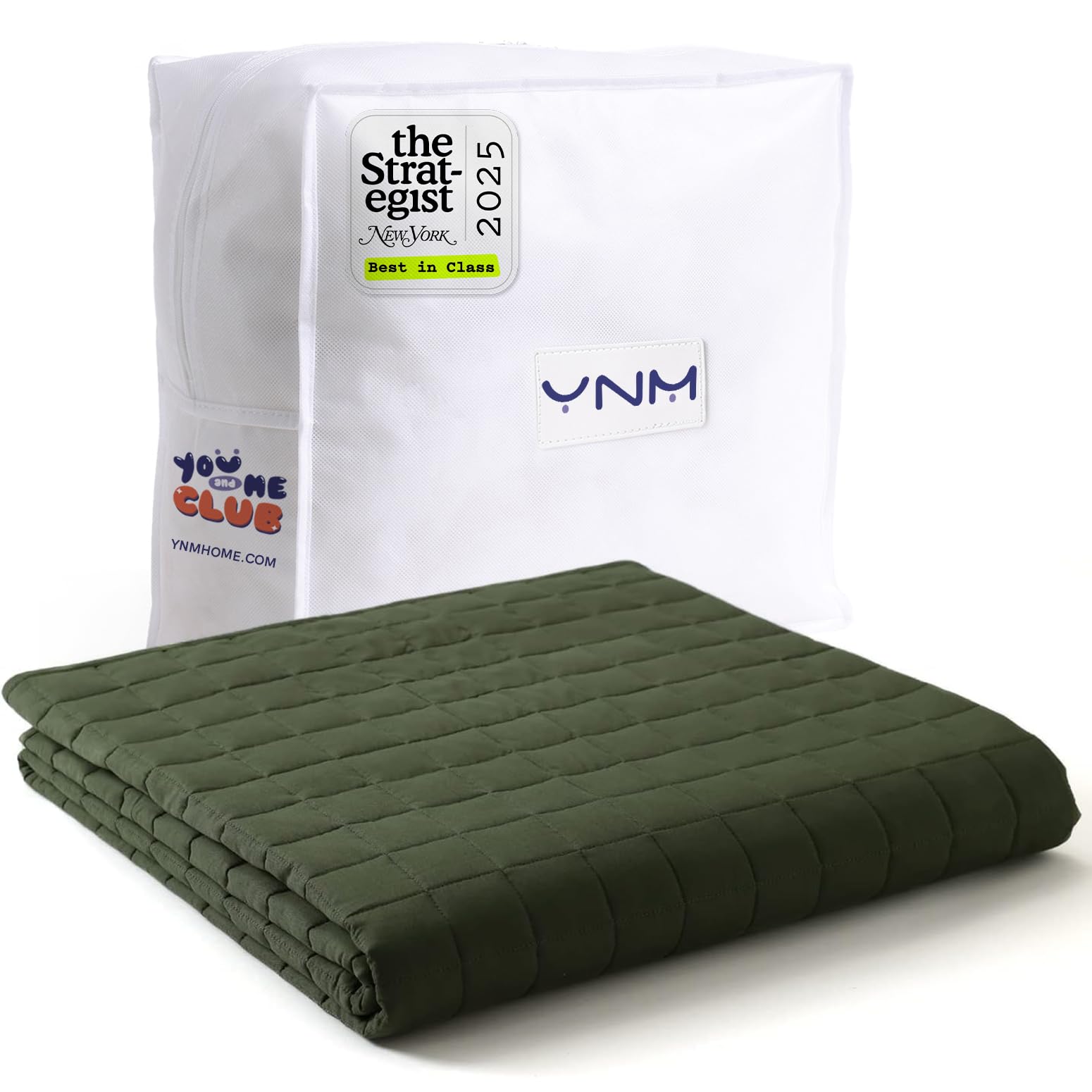 YnM Exclusive 40 lbs Weighted Blanket, Extra Heavy Cotton Bed Blanket for Two Persons, Ideal for Queen or King Bed (88x104 Inches, 40 Pounds, Army Green) Image