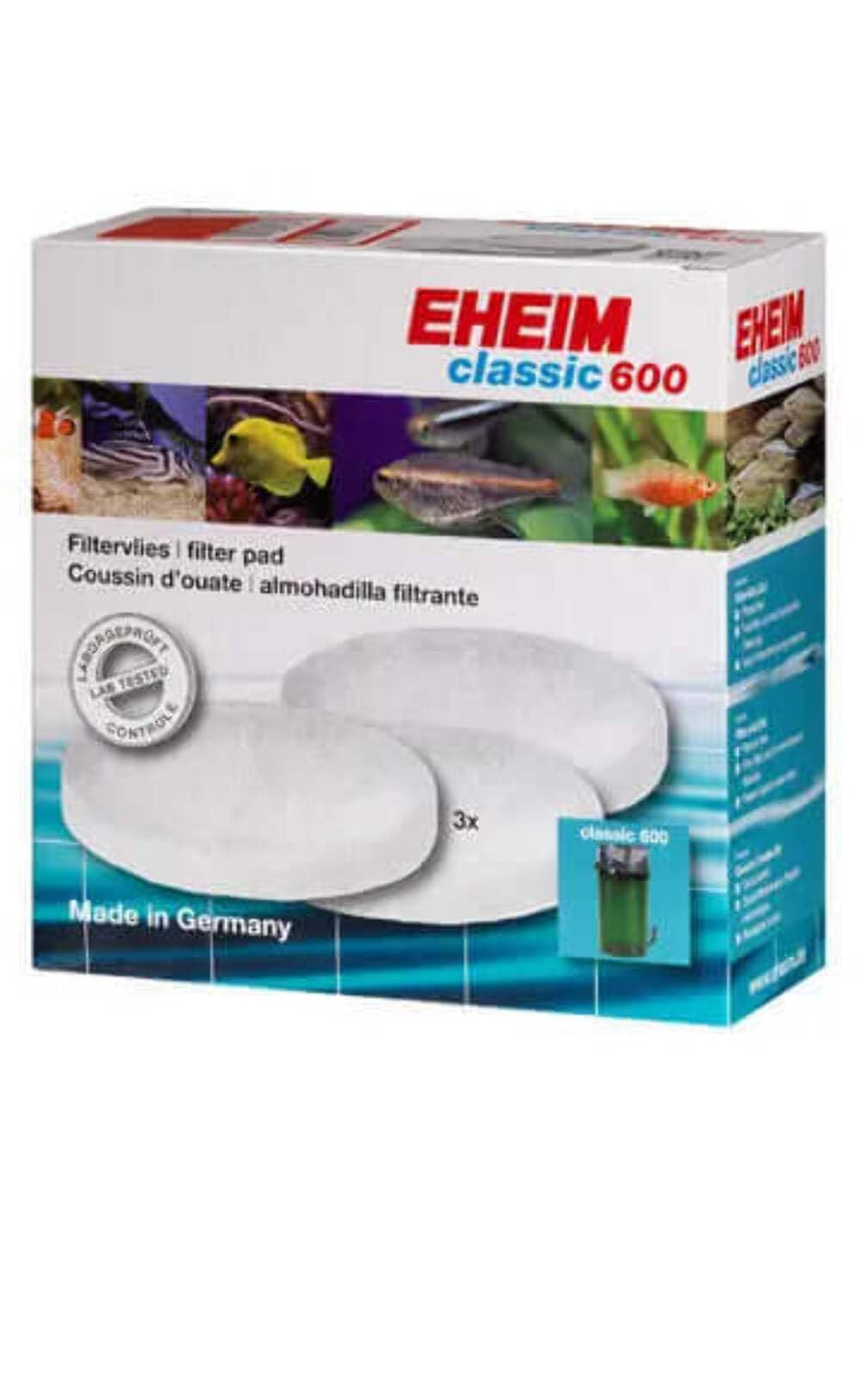 Eheim Filter Pad (White) for Classic External Filter 600 (3 Pieces), 3.00 x 7.00 x 7.00 inches