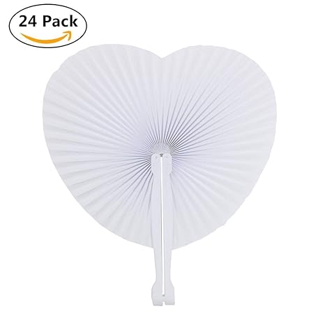 NzamBles 24 Packung Fächer Hochzeit Papierfächer Herzförmiges, Weiß Handfächer - Papier faltbar Taschenfächer für Hochzeit Bevorzugung Party Beutel Füller
