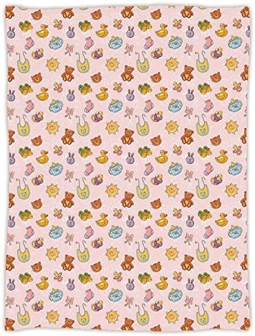 Super Soft Throw Blanket Custom Design Cozy Fleece Blanket,Baby,Infant Toys Teddy Bears Rubber Ducks Pacifiers with Shoes and Socks Doodle Background Decorative,Multicolor,Perfect for Couch Sofa or Be