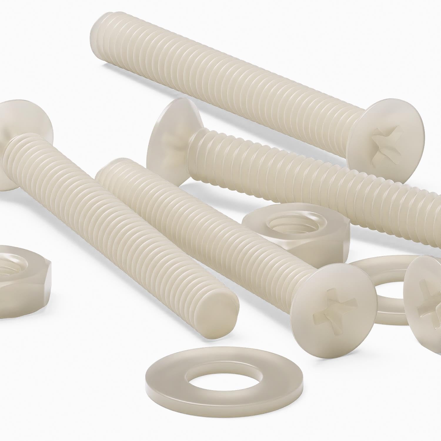 50 x Nylon Countersunk Plastic Machine Screws, M2 x 16mm, Plastic Bolts, Nuts & Washers