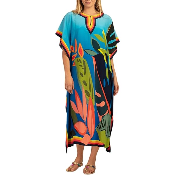 Copricostume Da Bagno Plus Size Kaftan - Viscosa Leggera Con Scollo A V Per Donna - Foto 8