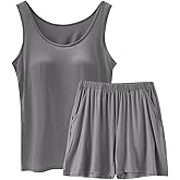 GOSEAGOTOFUN Pajamas Women Shorts Set Summer Two Piece Loungewear Casual Tank Top & Shorts Sleepwear PJ Set with Built-in Bra