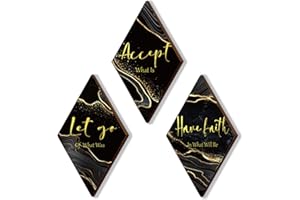 ONIZHITY 3 Pcs Black And Gold Bathroom Decor Gold Wall Decor with Accept Let Go Have Faith Quote Rustic Vintage Farmhouse Wooden Hanging Signs for Women Home Laundry Living Room Bedroom(Black Gold, 12 x 7Inch)