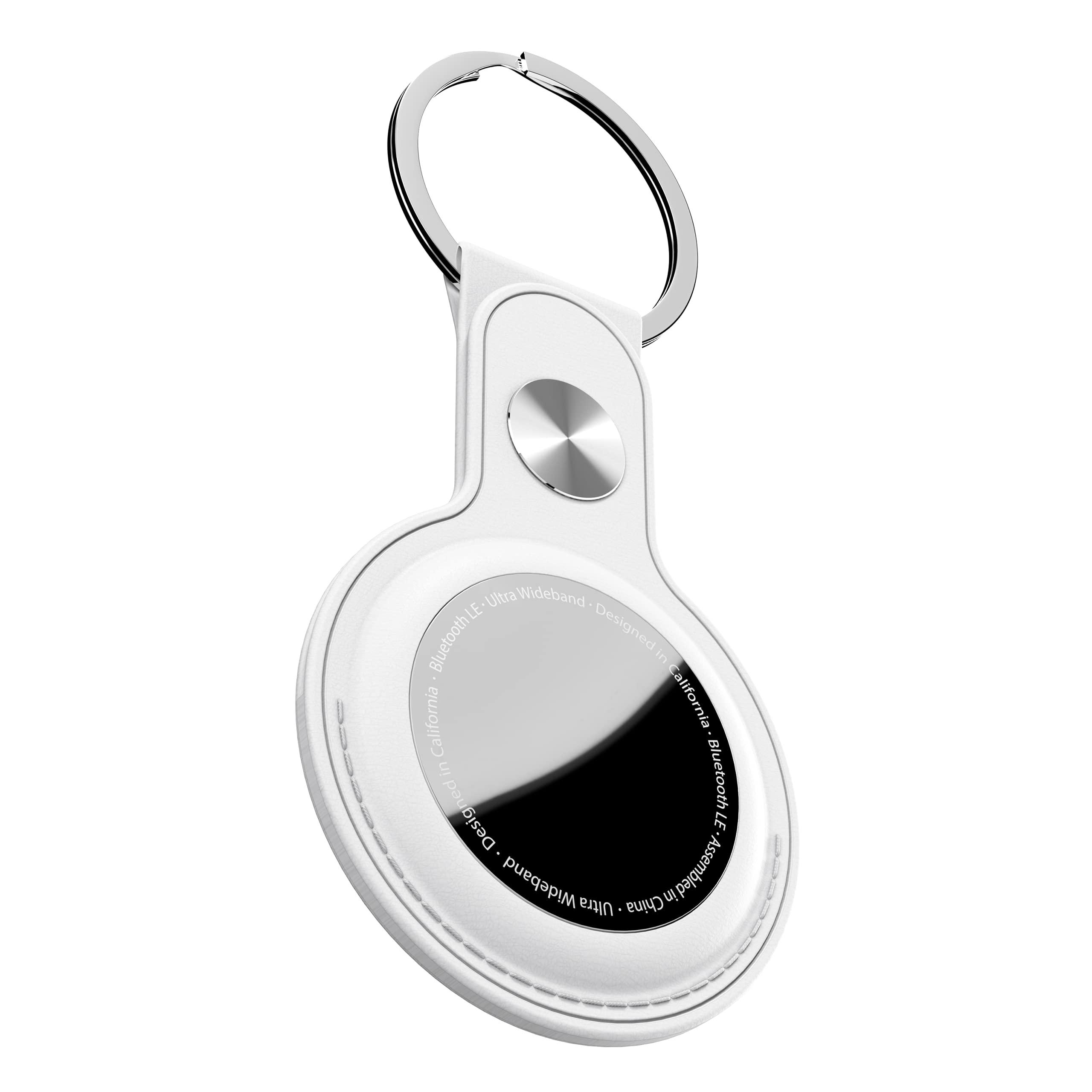KeyBudz AirTag Leather Keyring, Apple AirTags Pendant, Protective Case with Key Ring, White