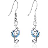 WINNICACA Music Note Earrings Sterling Silver Created Opal Musical Jewelry for Lovers, Gifts for Women Teacher Dancer Her