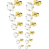Yaalozei 6 Pairs Square CZ Stud Earrings Set Hypoallergenic Cubic Zirconia 316L Earrings Stainless Steel CZ Earrings Assorted Sizes 3mm 4mm 5mm 6mm 7mm 8mm