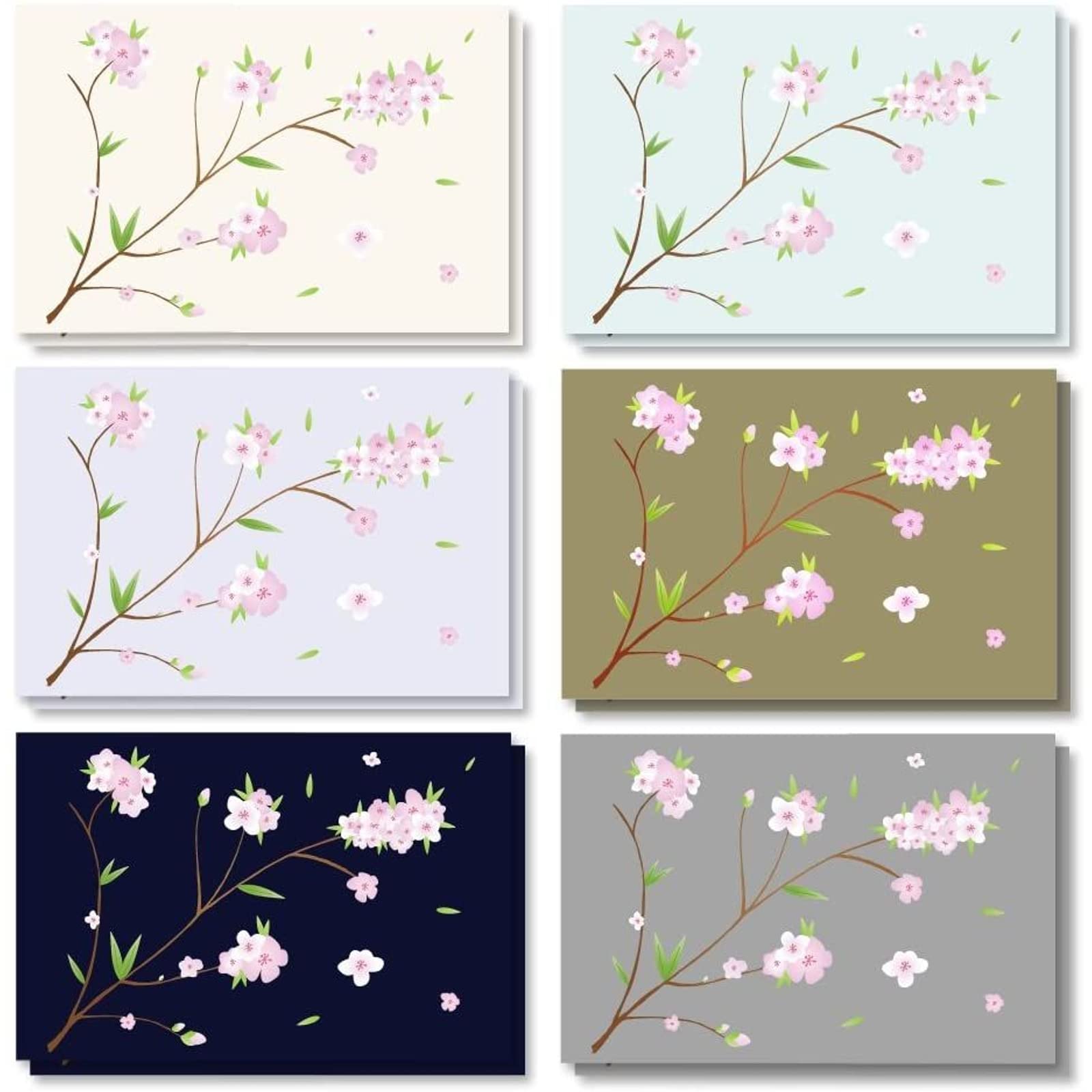 Japanese Cherry Blossom Greeting Cards with Envelopes Included, 120-Pack of Floral Themed All-Occasions Cards in 6 Designs, 10.2 x 15.2 cm