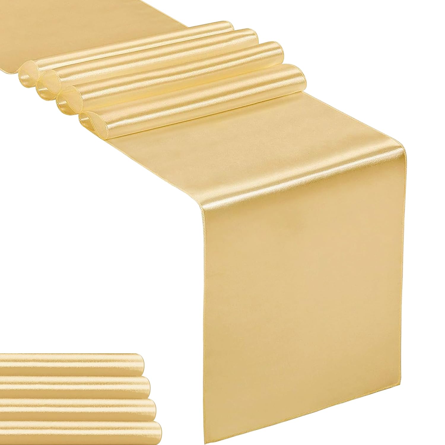 Photo 1 of 5-Pack Satin Table Runner Light Gold 12 x 108 inches Long, Table Runners for Wedding, Birthday Parties, Banquets Decorations?5 Pack, 12x108 Inch, Light Gold?