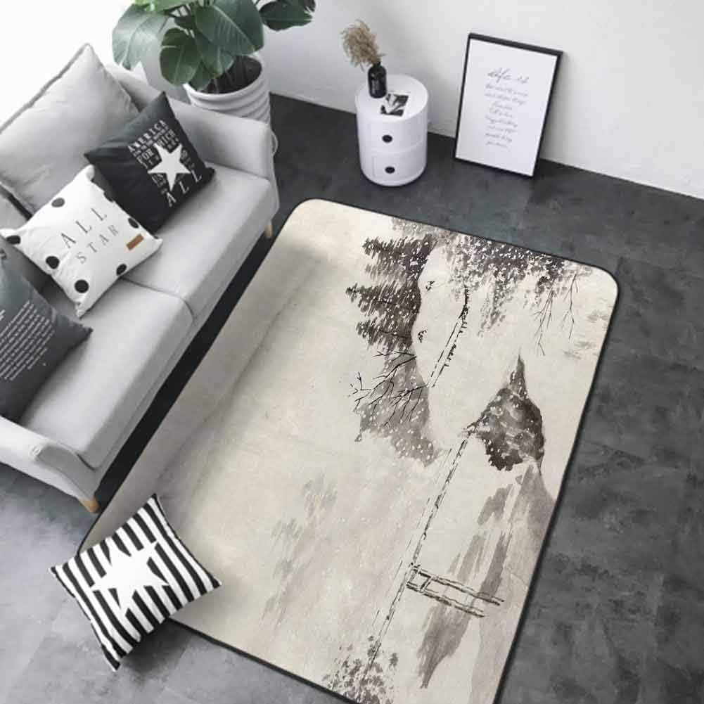 Multi-USE Floor MAT an Island in Frozen Snow Covered Lake Minnewanka in Alberta Canada 64"x 96" American Floor mats