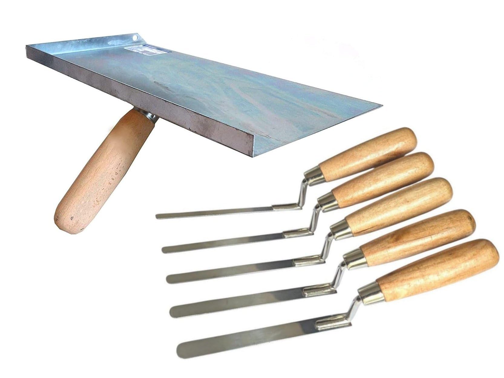 Pointing Brickwork Galvanised Hawk & 5 Stainless Steel Finger Trowel Set, Jointing, Gap Filling & Repair Tools for DIY & Masonry Work, Repointing, Brick Joint Repair (H5ST)