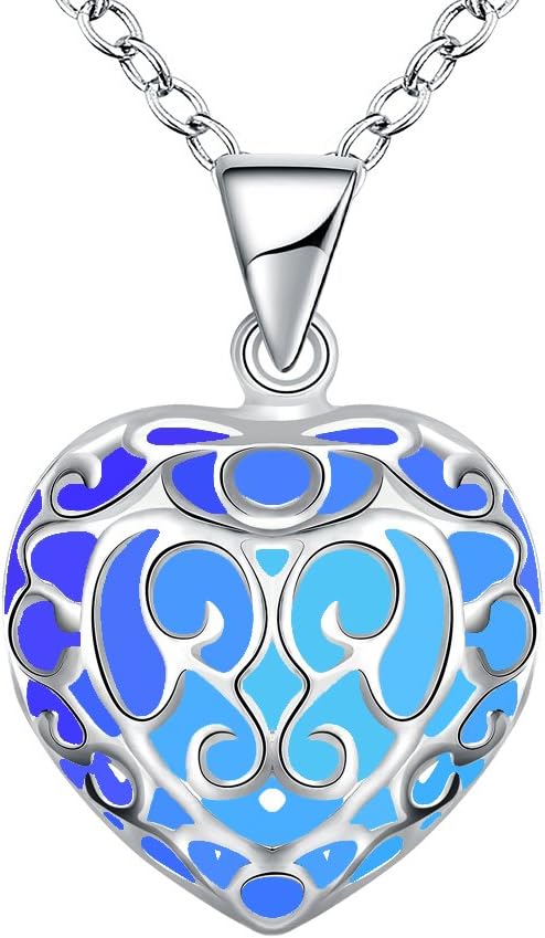 Rosimall Glow in The Dark Fluorescent Green Blue Purple Heart Locket Necklace Friend Children Jewellery