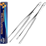 JETKONG 2 Pcs 12-Inch Kitchen Tweezers Fine Tweezer Tongs Extra-Long Stainless Steel Cooking Tweezers