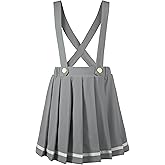 LOLANTA Girls Pleated Skirt Kids Suspender Uniform Skort Elastic Overall Dress with Removable Straps for 7-13 Years