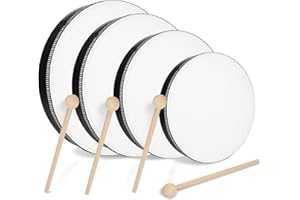 CertBuy 4 Pcs Hand Drums Adults Wood Frame Drum with Drum Stick 10 Inch 8 Inch 6 Inch 4 Inch Educational Musical Instruments for Adults Drums Beginners for Home School Party Supplies