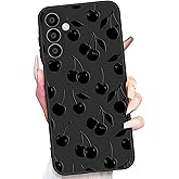 Toycamp Samsung Galaxy A15 5G Case - Women Girls Cute Cherry Phone Cover Black Frosted Slim Fit Design Girly Soft TPU Shockproof Protective Pretty Kawaii Fashion Case