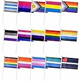 XCFH Rainbow Gay Pride Stick Flags Set, 15 Different LGBTQ Small Mini Hand Held Flags, 5x8 Inches, 75 Pack