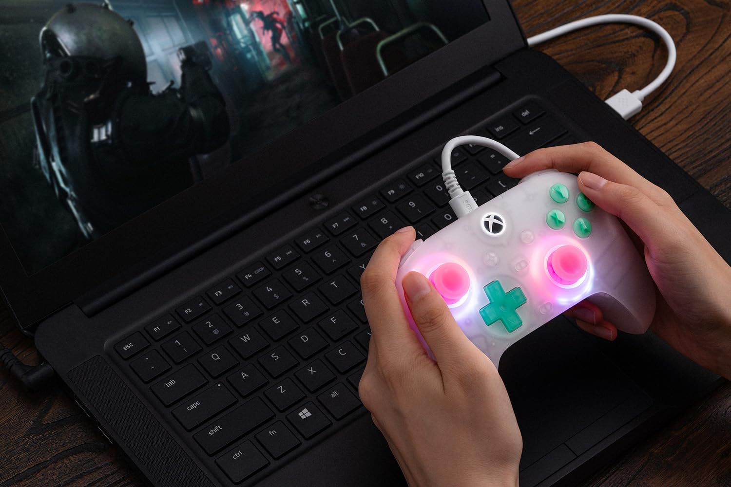 8Bitdo Ultimate Mini Wired Controller for Xbox with RGB Lighting Fire Ring, Hall Effect Joysticks and Triggers, for Xbox Series X|S, Xbox One, Windows 10/11 - Officially Licensed (Translucent Pink)