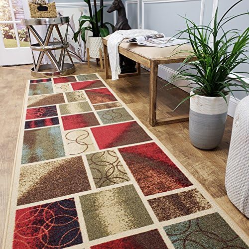 Custom Size Hallway Runner Rug - 31 in x 7 feet - Price Drops by Size - Rubber Backed Non Slip Geometric - Choose Width x Length
