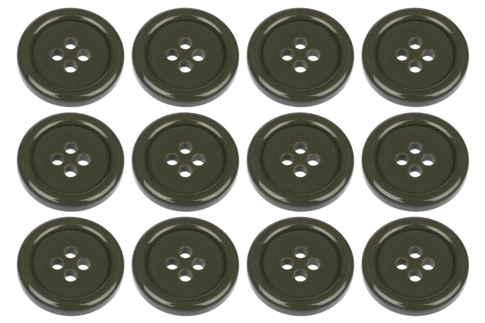 Pack of 12 Olive Green Sew on 18mm Round Buttons Flat 4 Holes 28L 28 Ligne