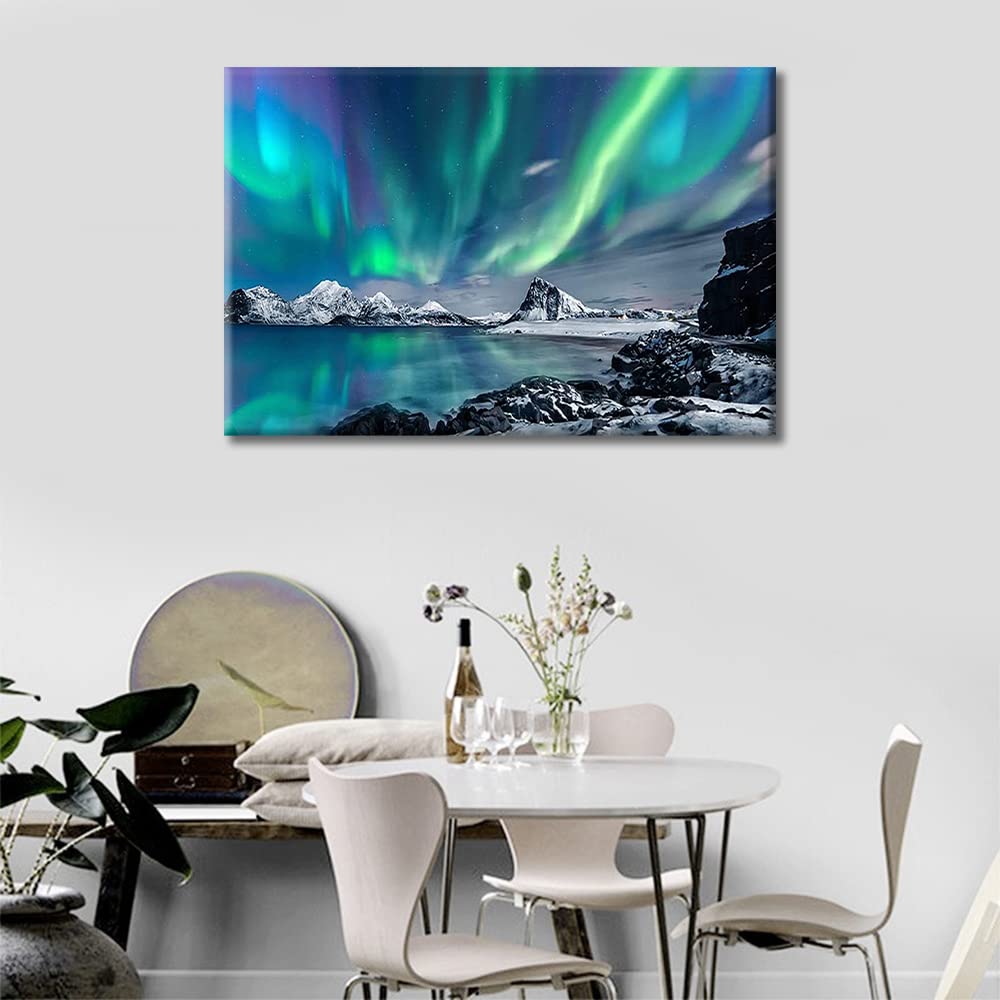 TISHIRON Aurora Modern Home Decor 3 Panels Northern Lights Canvas Wall Art for Bedroom, Living Room, Office. Natural Landscape House Decor Stretched and Framed Ready to Hang (16" Wx24 H)