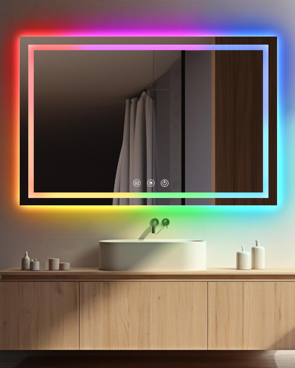 Photo 1 of ***(MAJOR DAMAGE/ SEE NOTES)***oneup 55x36 Inch LED Bathroom Mirror,RGB Color Changing Bathroom Mirror with Lights,Anti-Fog Wall-Mounted Vanity Mirrors,Smart Dimmable Multicolor Lighted,IP54 Waterproof