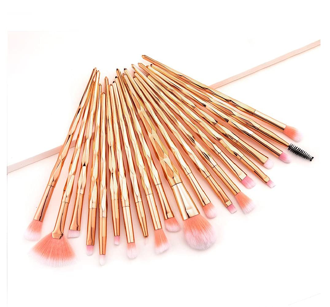 20pcs Makeup Brushes Set Eye Shadow Foundation Concealer Powder Eyebrow Eyeliner Eyelashes Lip Makeup Brushes Blending Cosmetic Beauty Tool Kit (20 GOLD BRUSHES)