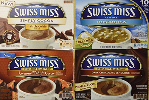 Swiss Miss Variety Pack - 1 Box of Each- Caramel Delight Cocoa, Dark Choccolate Sensation, Simply Cocoa and Swiss Miss Classics Marshmallow