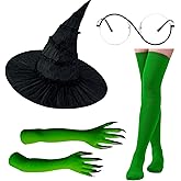 3 Pcs Halloween Witch Costume Accessories Set - Cosplay Glasses,Witch Hat,and Gloves for Women