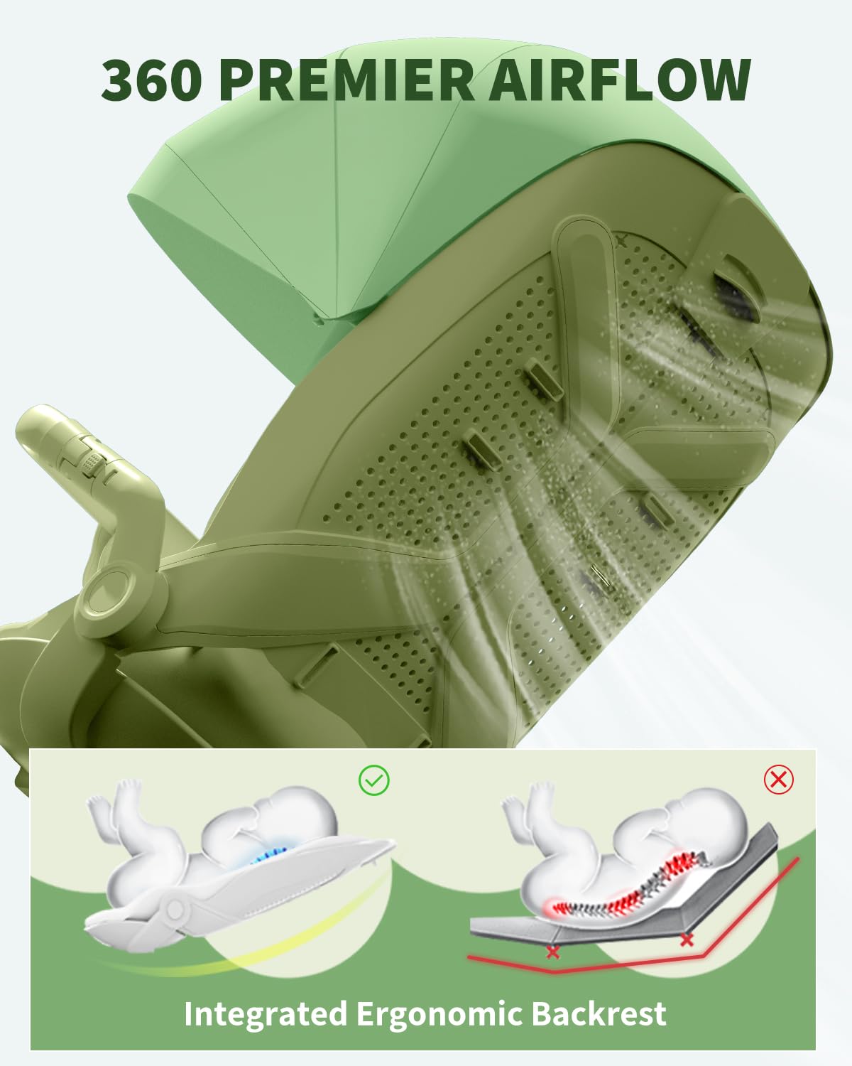 Baby Travel Stroller Mini ELF 2 Lightweight Baby Compact Stroller with 360° Reversible Seat Airplane Compatible Full Recline Ergonomic Backrest for Babys Toddlers-Green