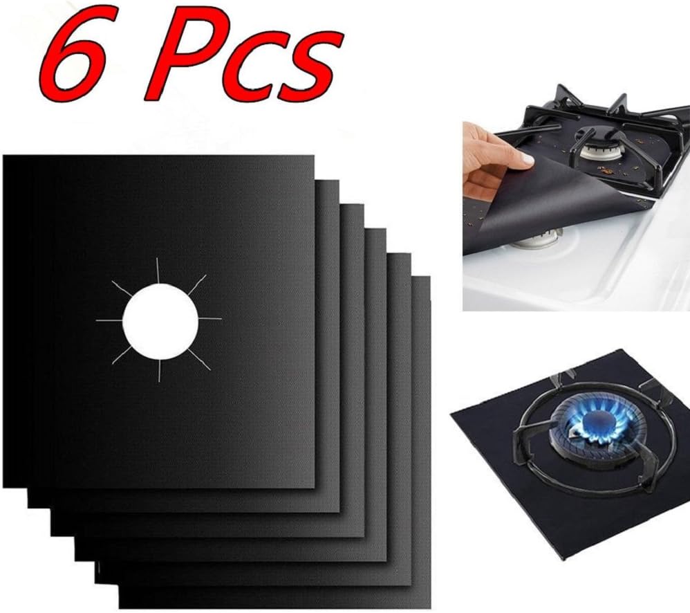 Appoi 6Pcs Reusable Gas Range Stove Top Burner Protector Liner Cover for Cleaning 6Pcs x Teflon Gas Hob Protector Liner