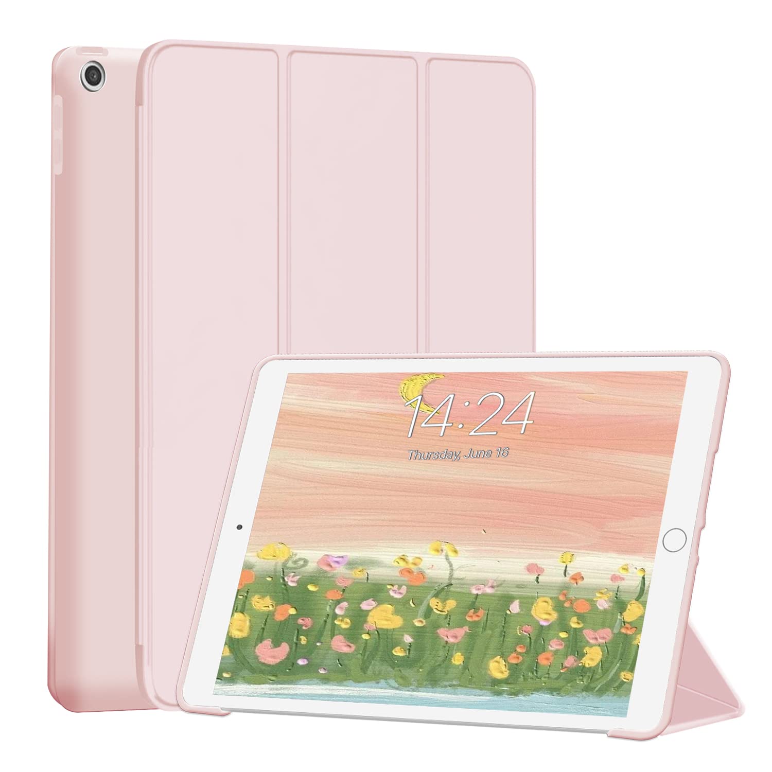 FANSONG Case for iPad 10.2 inch(9th/8th/7th Generation,2021/2020/2019),Slim Trifold Stand with TPU Back Shell,Smart Tablet Case Flip Cover with Auto Sleep/Wake,Pink