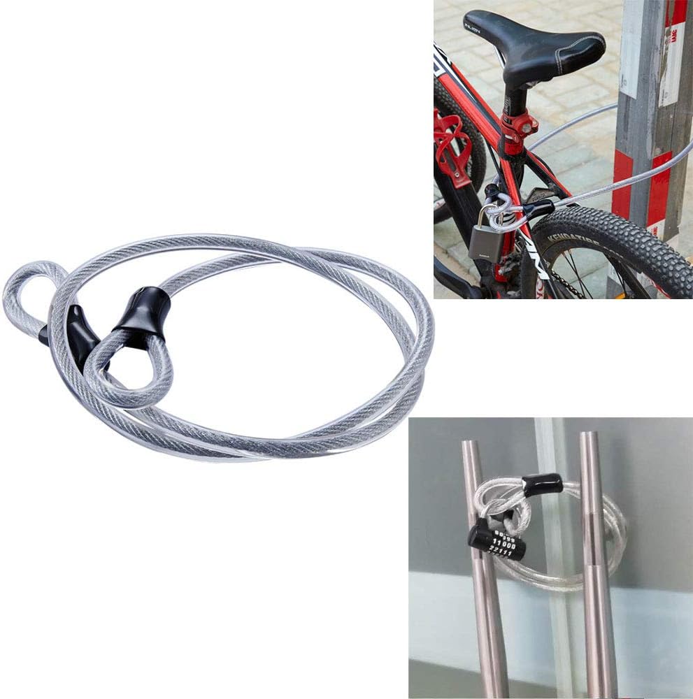 Stainless Steel Safety Cable, Double Loop Braided Steel Cable Flexible Lock Cable Lock 3/8 inch U-Lock, Padlock, Transparent Wire Rope with Ring, Electric Door, Bicycle, Glass Door Lock, Door Handle， - - 