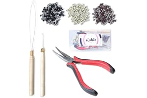 Hair Extension Tool Kit, Bead Device Tool, Silicone Lined Links Beads, Curved Hair Plier, for Tinsel and Feather Hair Extensi