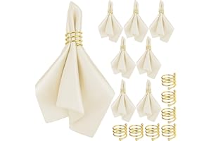 MCEAST Satin Cloth Napkins and Napkin Rings Set of 8, Smooth Fabric Table Napkins and Napkin Holder for Wedding, Birthday Dinner Party, Family Gatherings, Table Decor (Ivory, 17 x 17 Inches)