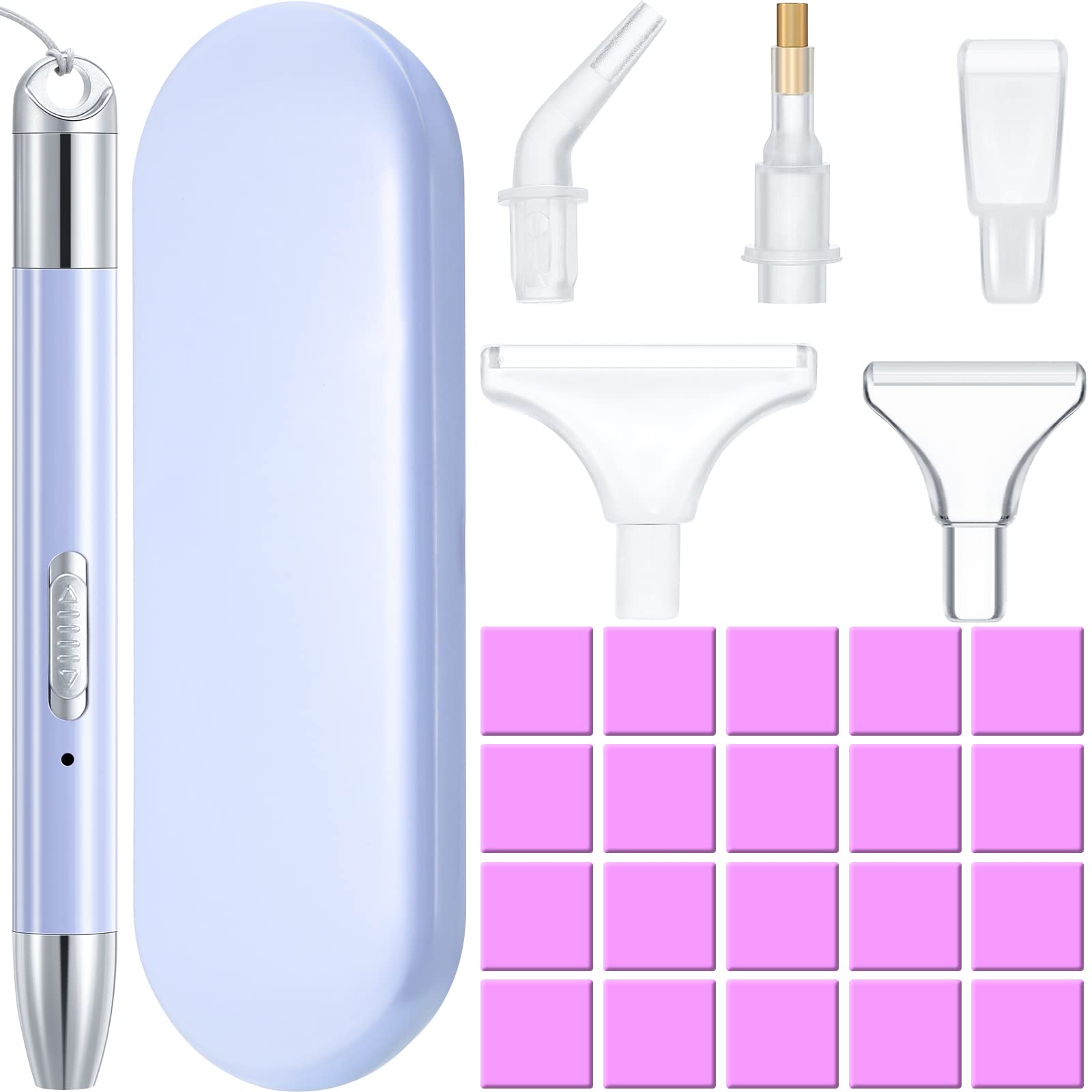 Zonon 27 Pcs Rhinestone Art Accessories, Included Lighted USB Rechargeable LED Painting Pen, 20 Glue Clay, 5 Rhinestone Pen Tips and Storage Case for DIY Painting Craft(Purple)