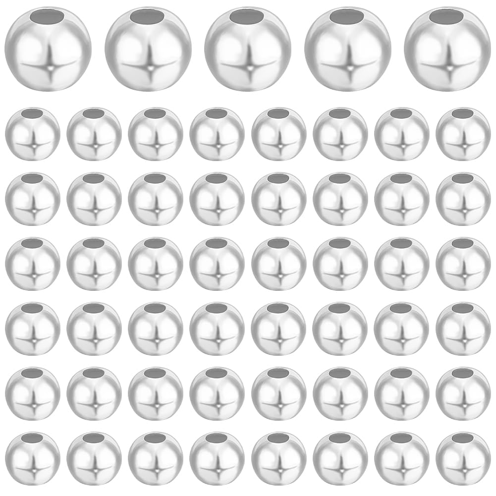 Beebeecraft 1 Box 100Pcs 2mm Spacer Beads Sterling Silver Smooth Round Large Hole Loose Ball Beads for Jewellery Making Bracelets Necklace Hole 0.9mm โ image 1