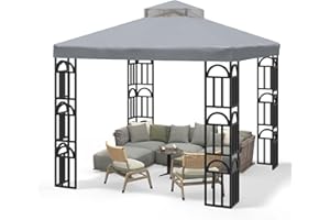 Go Beyond Gazebo 10x10 Canopy Replacement Top，Double Tiered Gazebo Covers with Air Vent，Pavilion Cover Sunshade Polyester，for Garden Canopy, Patio Gazebo Canopy, Grill Gazebo Canopy (Gray)