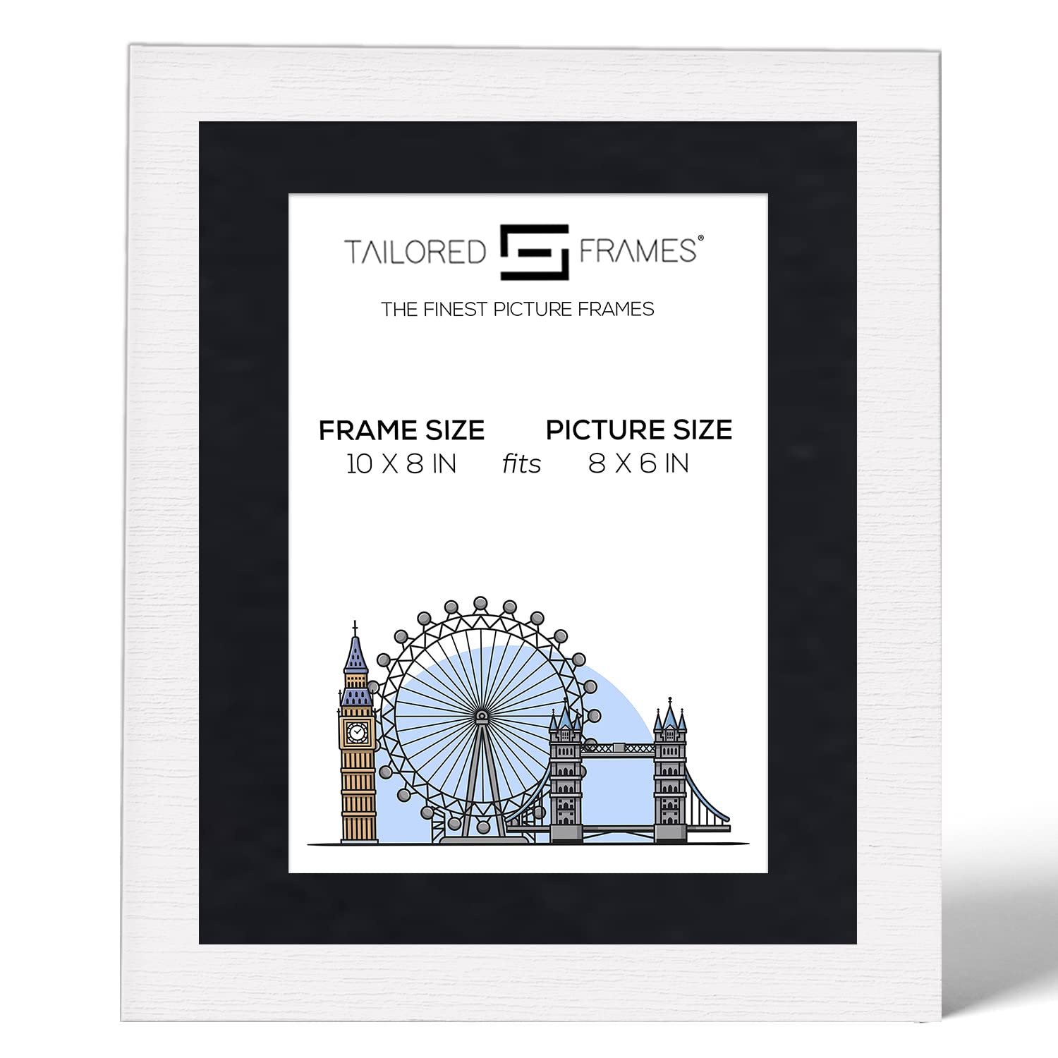 Tailored Frames Seattle White 10" x 8" Frame for 8" x 6" Picture | Single Picture Frames | Table Top & Wall Hanging Type | Photo Frame With Black Mount