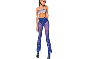 VENDAU Mesh Pants for Women Rave Pants for Women Festival Pants Women See Through Pants for Women Sheer Pants Mesh Flare Pant