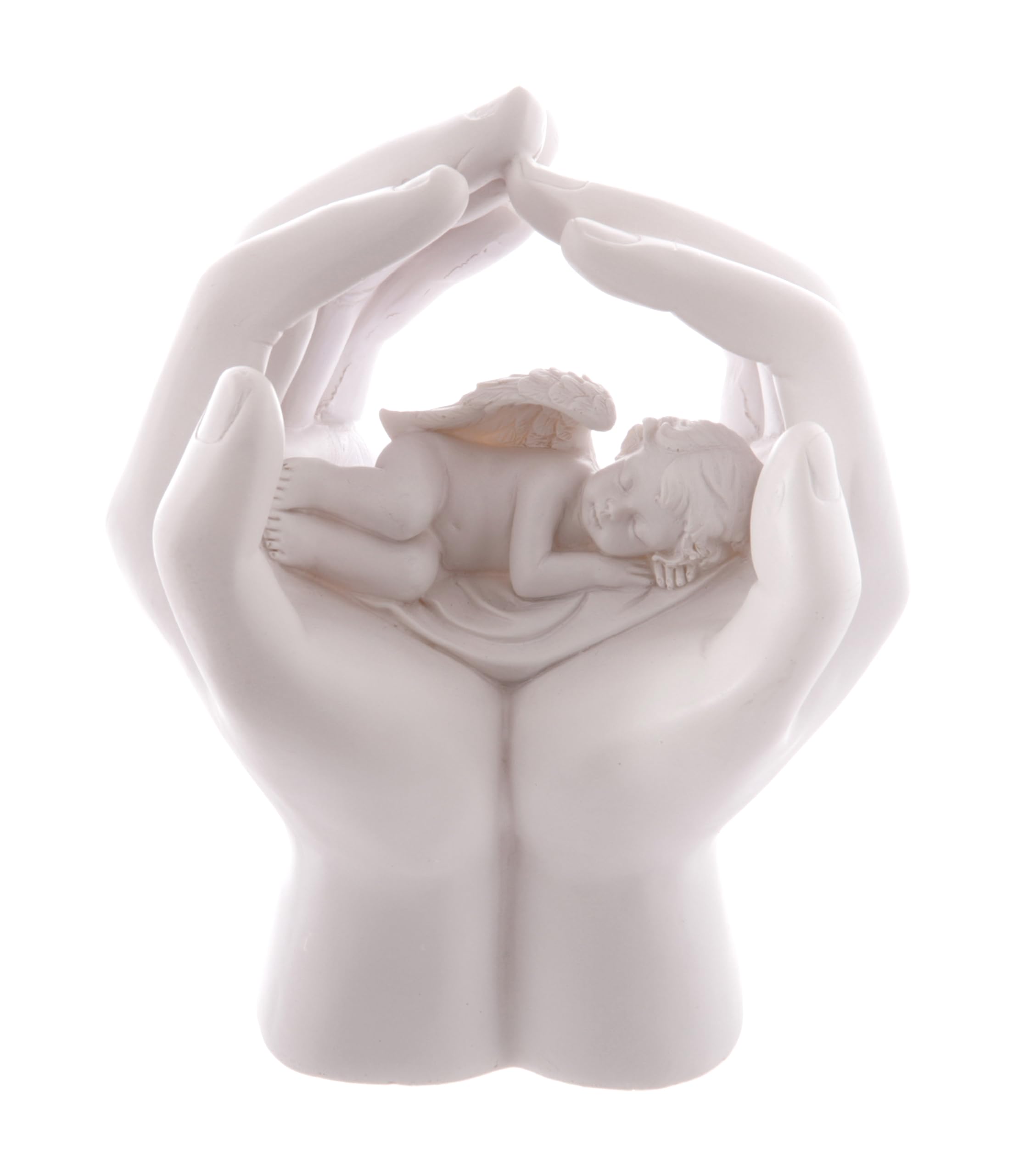 Puckator Sleeping Cherub in Hands with LED - Romantic Modern Love Wedding Gift Gifts For Girlfriend - Fairy Fairies Grave Ornaments Figurine - Valentines Day Gifts For Her Him - Home Decor