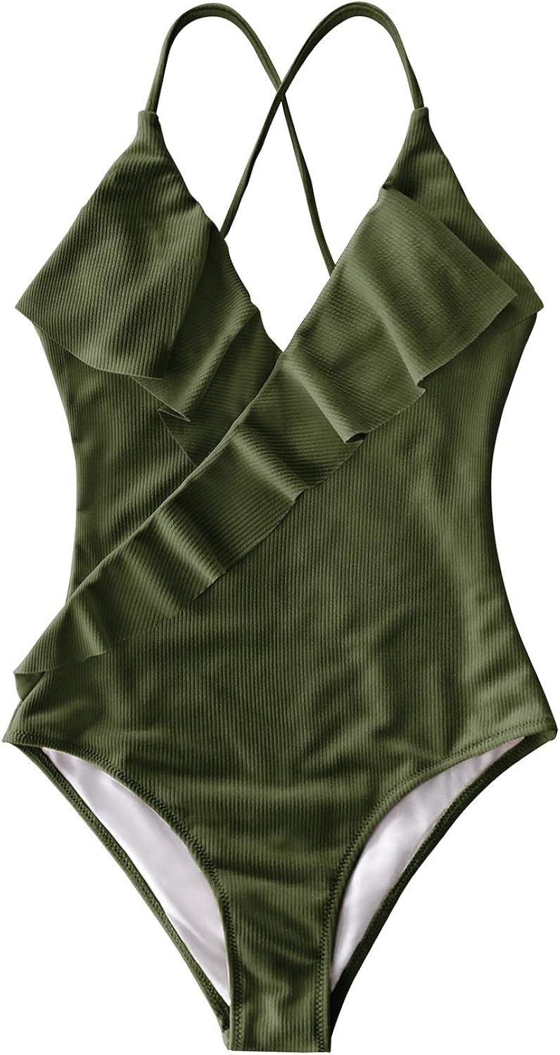 CUPSHE Women's One Piece Swimsuit Ruffle Wrap Textured Beach Swimwear Bathing Suits at  Women’s Clothing store