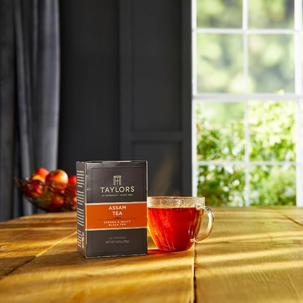 TAYLORS OF HARROGATE ASSAM, BLACK TEA, PILLOW TEA BAGS, 50 COUNT (PACK OF 1), FULL-BODIED, SATISFYING & MALTY, CAFFEINATED, ENJOY HOT OR ICED, 50 TEABAGS