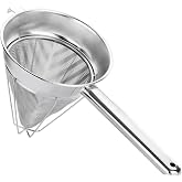 10-Inch Stainless Steel Fine Mesh Chinois Strainer | Large Strainer Reinforced Bouillon Strainer for Sauces, Soups, Purees, Pastes, Jelly, Custard, Curds and etc.